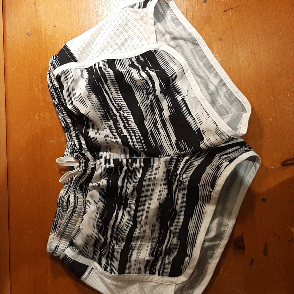 Black and white workout shorts, blue workout shorts, grey workout tanktop